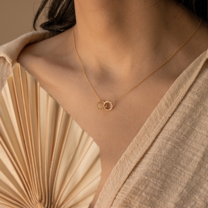 Sun & Moon Eternity Necklace by CaitlynMinimalist Interlocking Circle Necklace Dainty Diamond Jewelry Best Friend Gift NR057 image 5