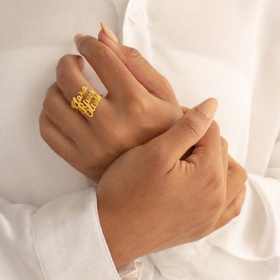 Three Name Ring by Caitlyn Minimalist • Personalized Double