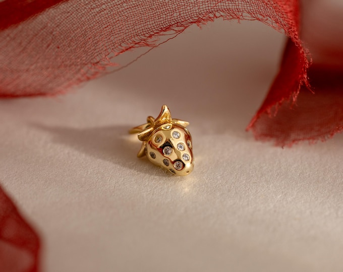 Strawberry Diamond Charm by Caitlyn Minimalist • Dainty Summer Fruit Charms for Bracelet • Coquette Jewelry • Best Friend Gift • XR071