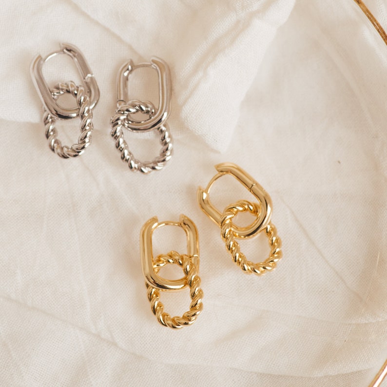 Chain Link Earrings by Caitlyn Minimalist Thick Twist Hoop Earrings Statement Dangle Huggie Earrings Gifts for Her ER267 image 4