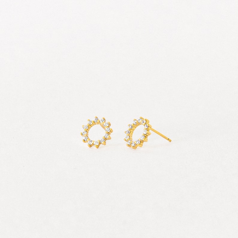 Diamond Sun Earrings by Caitlyn Minimalist Geometric Crystal Earrings Open Circle Diamond Stud Earrings Bridal Jewelry ER199 image 7