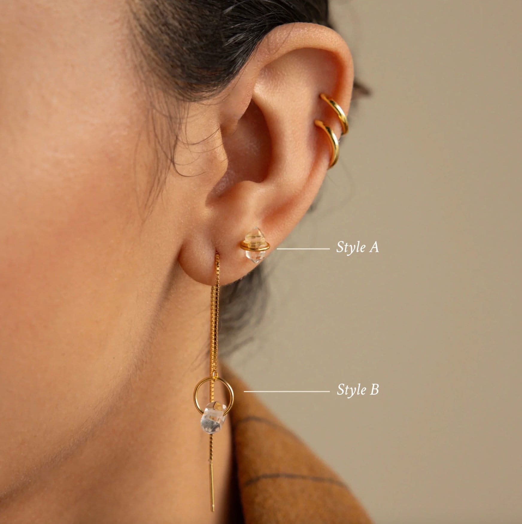 Herkimer Diamond Earrings by Caitlyn Minimalist • Diamond Gemstone Threader Earrings • Dainty Stud Earrings • Crystal Jewelry • Gift for Her