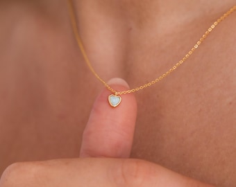 Dainty Opal Heart Necklace by Caitlyn Minimalist • Delicate Love Charm Necklace • Minimalist Opal Pendant Necklace • Gift for Mom • NR160