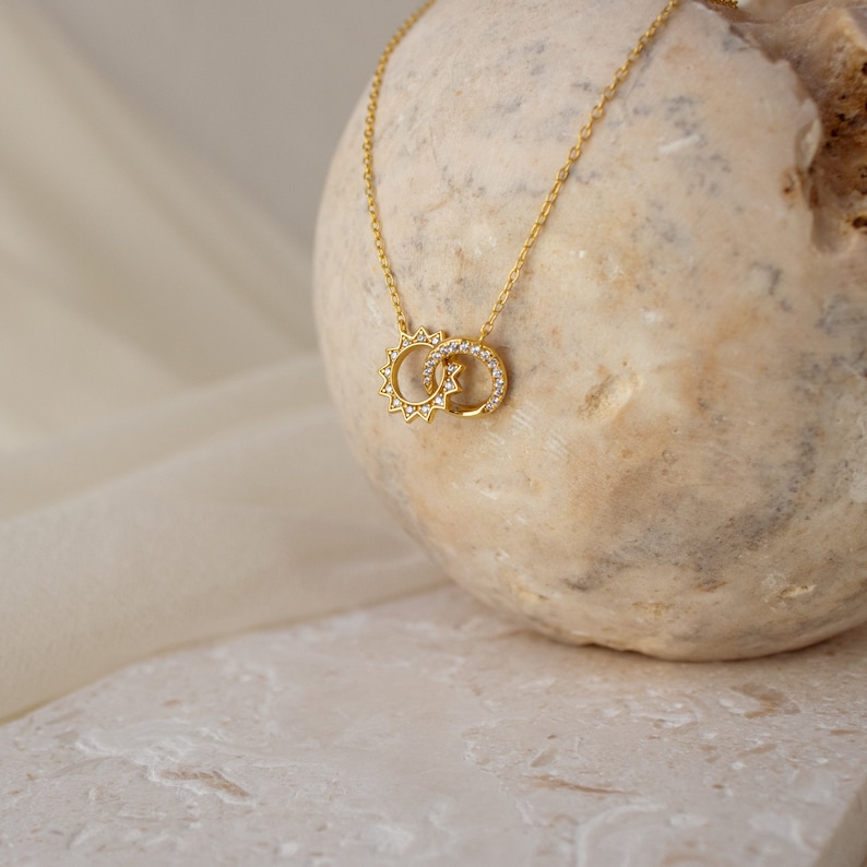 Sun & Moon Eternity Necklace by CaitlynMinimalist Interlocking Circle Necklace Dainty Diamond Jewelry Best Friend Gift NR057 image 2