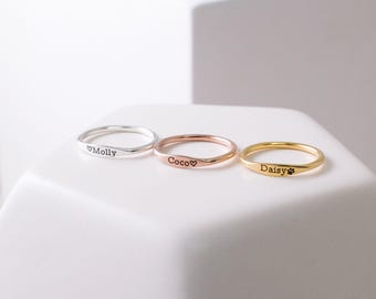 Dainty Name Ring • Custom Delicate Stacking Ring • Personalized Gift for New Mom • Baby Shower Gift • Pet Lover Jewelry • RM21F31