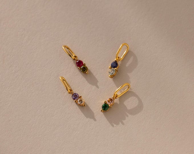 Dainty Duo Birthstone Charm by Caitlyn Minimalist • Custom Gemstone Pendant for Necklace • Personalized Jewelry • Gift for Mom • CM104