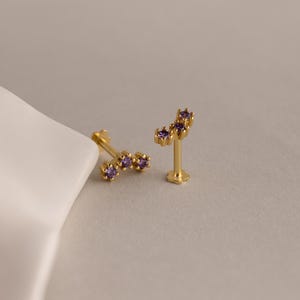 Birthstone Cluster Flat Back Studs by Caitlyn Minimalist • Dainty Trio Gemstone Earrings • Minimalist Jewelry • Birthday Gift • ER761