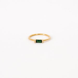 Emerald Baguette Ring by Caitlyn Minimalist Delicate Green Crystal Promise Ring for Girlfriend Romantic Anniversary Gift RR055 image 6