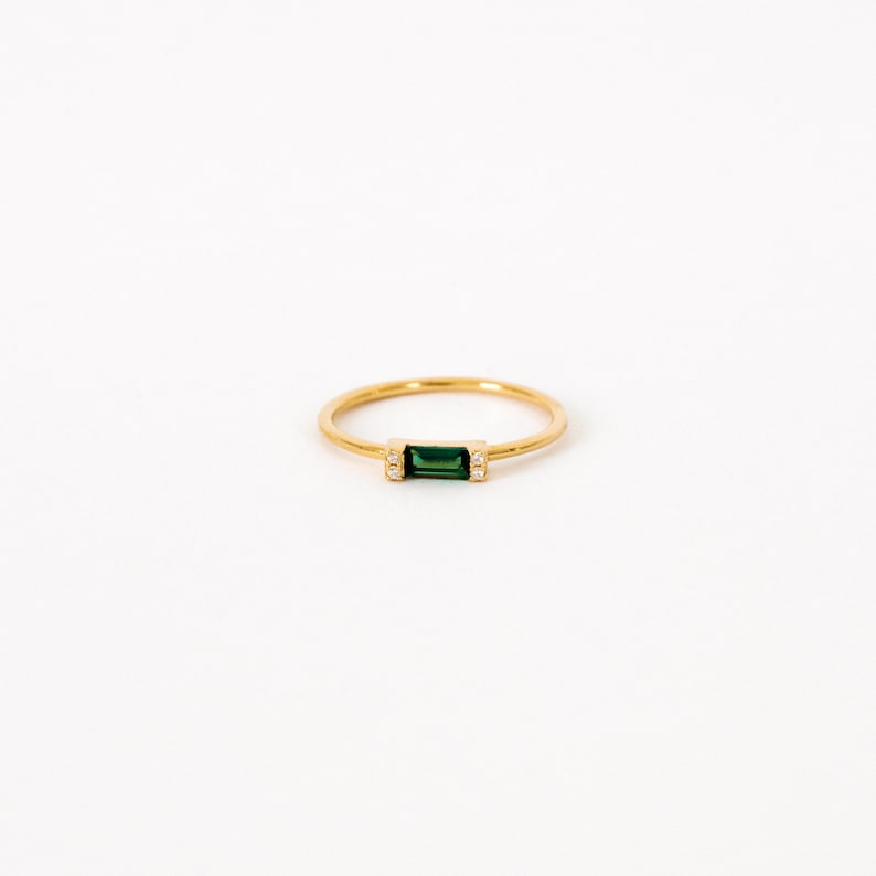 Emerald Baguette Ring by Caitlyn Minimalist Delicate Green Crystal Promise Ring for Girlfriend Romantic Anniversary Gift RR055 image 6