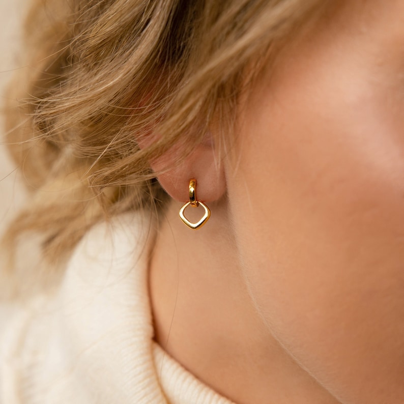 Double Hoop Dangle Huggie Earrings by Caitlyn Minimalist Small Minimalist Hoop Earrings in Gold & Silver Perfect Gift for Her ER292 18K GOLD