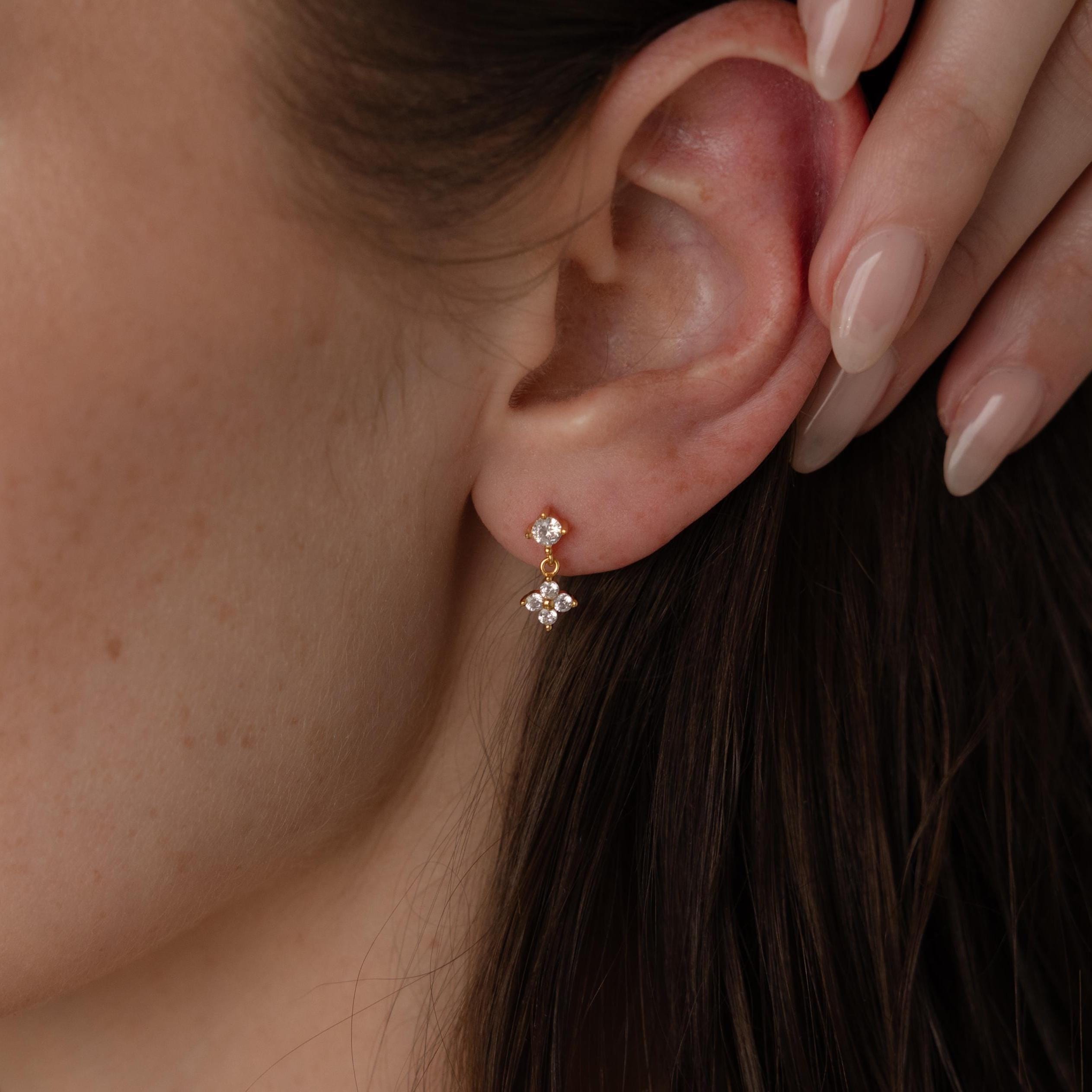 Ivy Flower Drop Earrings by Caitlyn Minimalist Diamond Flat Back…