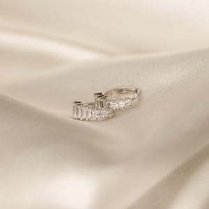 Diamond Art Deco Earrings by Caitlyn Minimalist • Vintage Style Huggie Hoop Earrings • Dainty Earrings • Silver Jewelry • Mom Gift • ER337 image 2