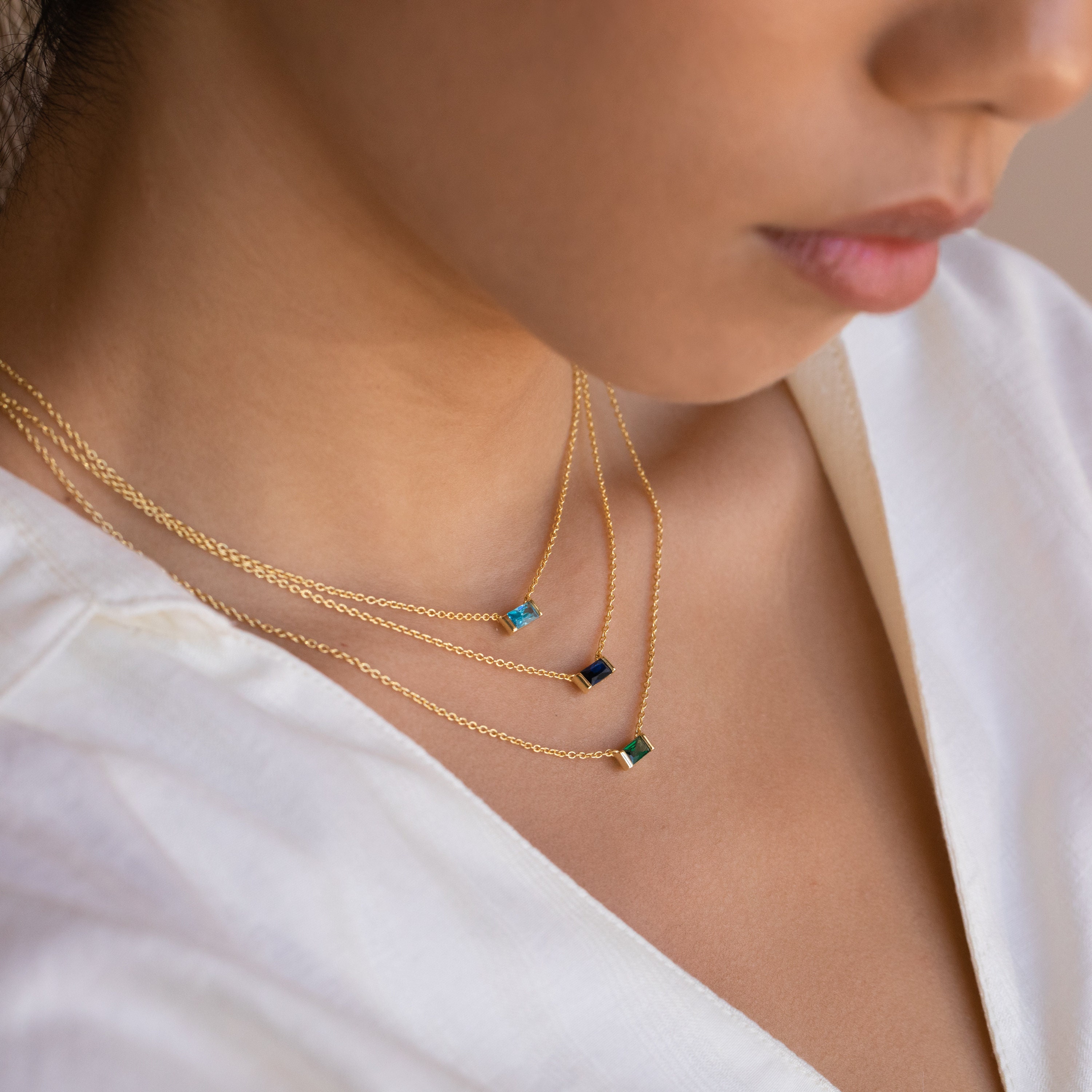 Dainty Baguette Birthstone Necklace, Minimal Birthstone Necklace, Perfect Gift for Mom and Her