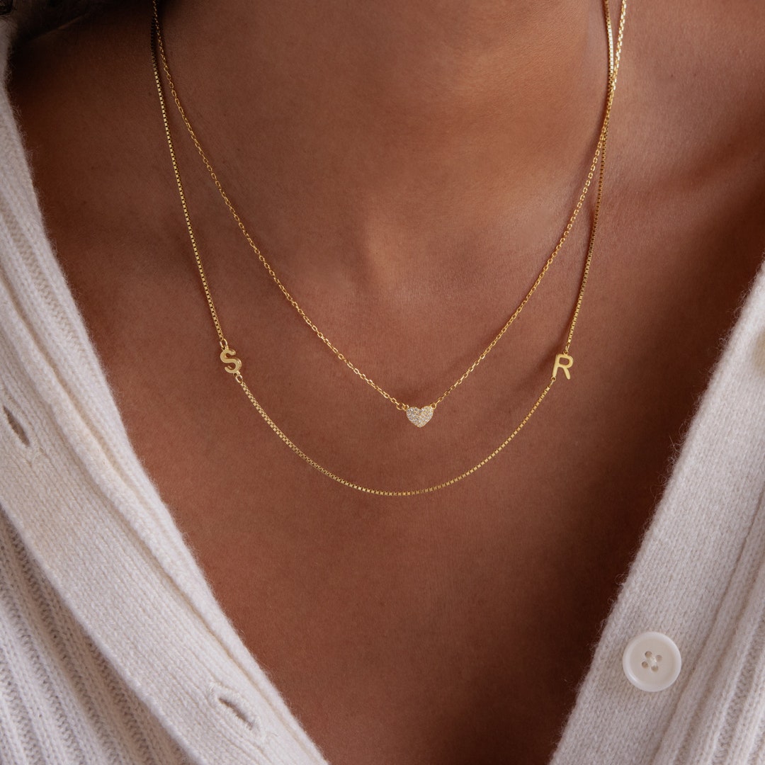 【Caitlyn Minimalist】ジルコニアデュオリングネックレス★ Duo Initial Necklace by Caitlyn Minimalist • Dainty Custom