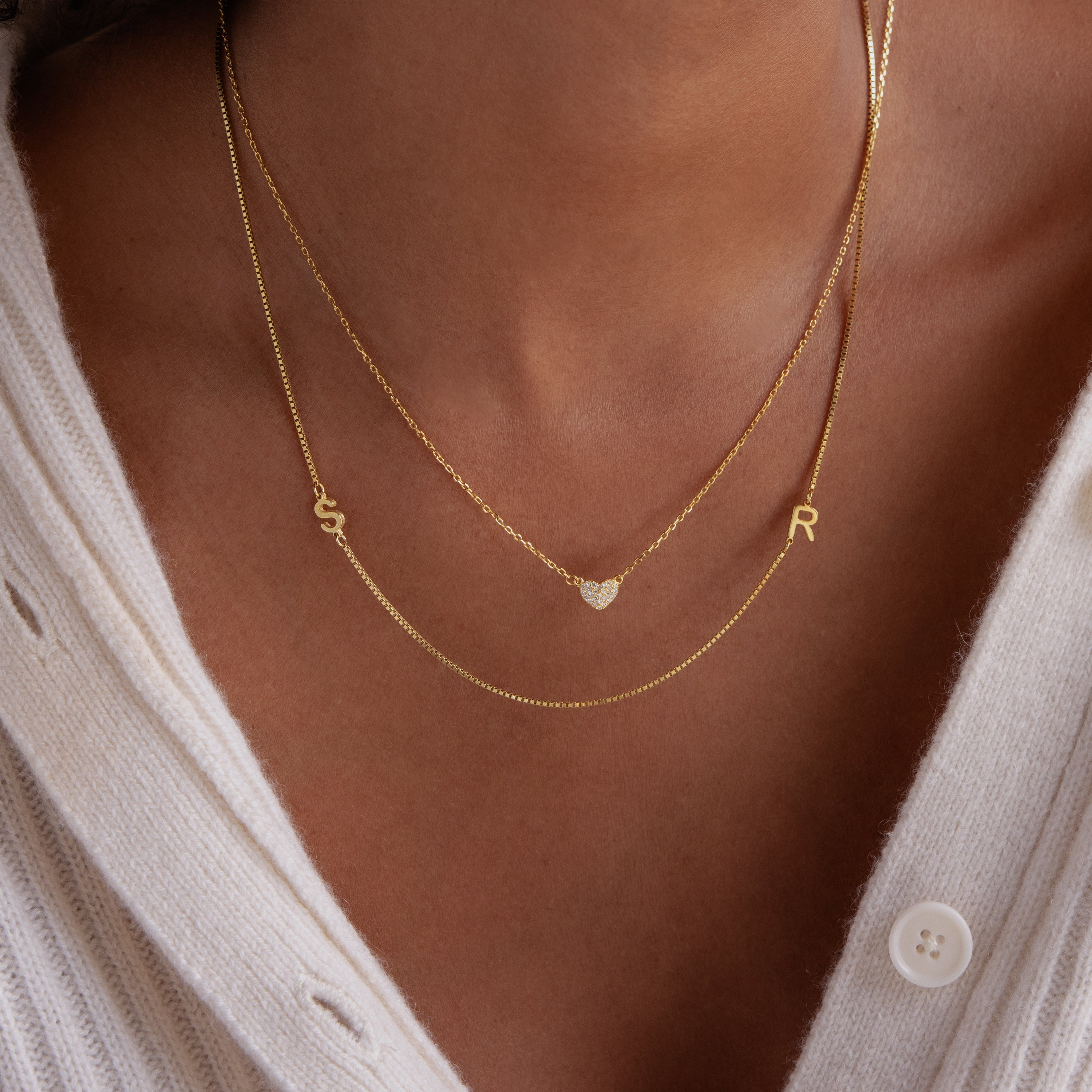 Custom Dainty Sideways Initial Necklace | Caitlyn Minimalist Rose Gold / 15 Inches