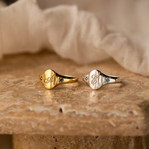 Custom Initial Signet Ring by Caitlyn Minimalist • Silver Engraved Birthstone Ring • Statement Jewelry • Personalized Mom Gift • RM113NIF67