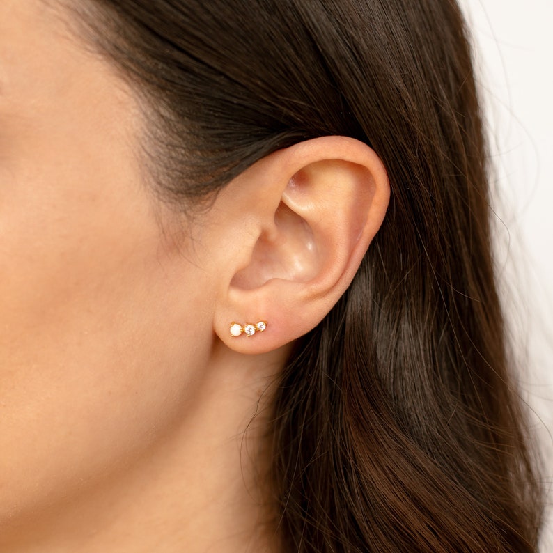 Opal Stud Earrings by Caitlyn Minimalist Diamond Ear Climber Earrings for Second Hole Piercing Best Friend Birthday Gift ER198 画像 6