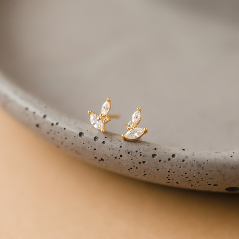 Flora Diamond Stud Earrings by Caitlyn Minimalist Dainty Everyday Crystal Jewelry Bridal Shower Gift for Her Wedding Jewelry ER306 image 2