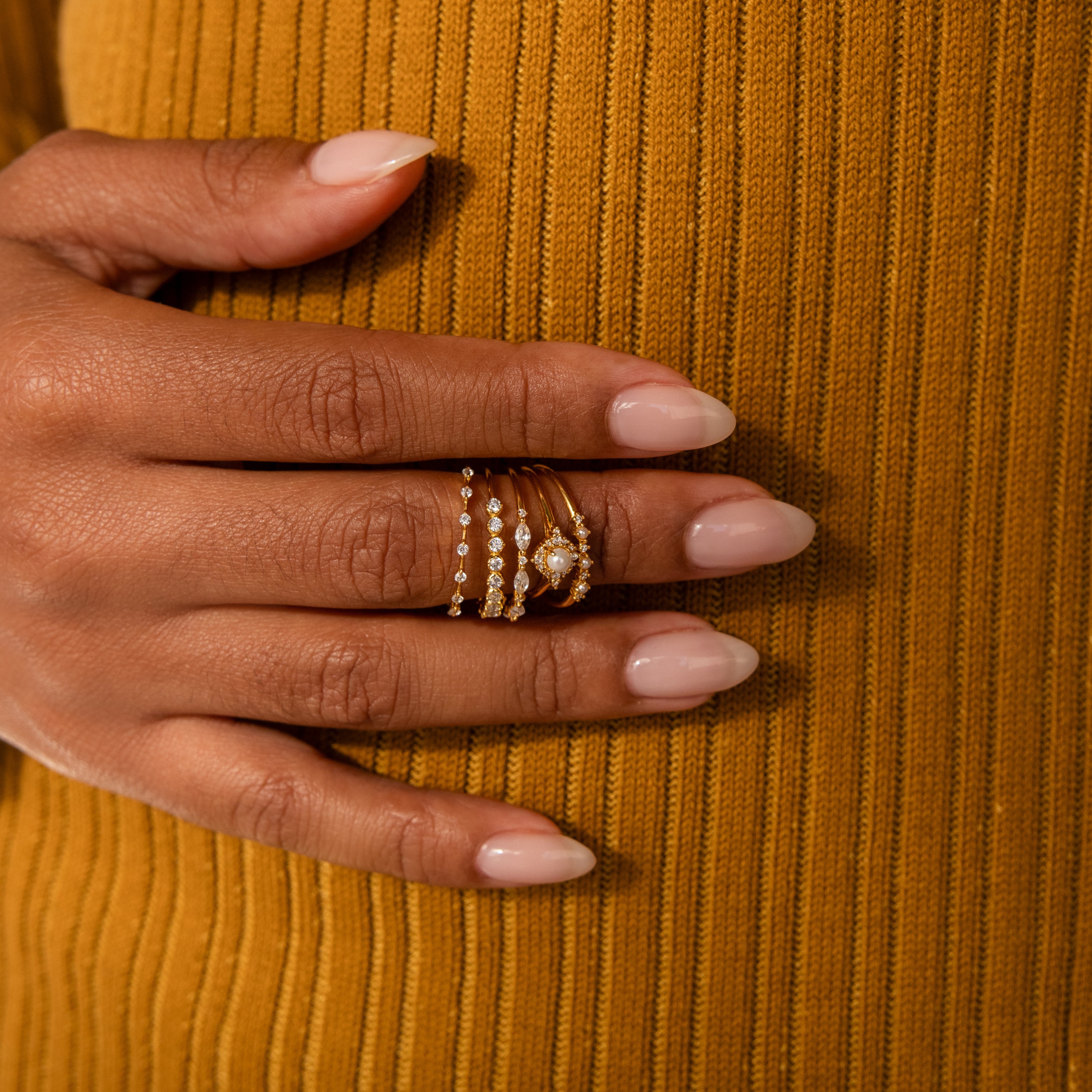Pearl Diamond Stacking Rings by Caitlyn Minimalist • Dainty Gold Pearl Rings • Diamond Stackable Rings Set • Maid of Honor Gift for Her