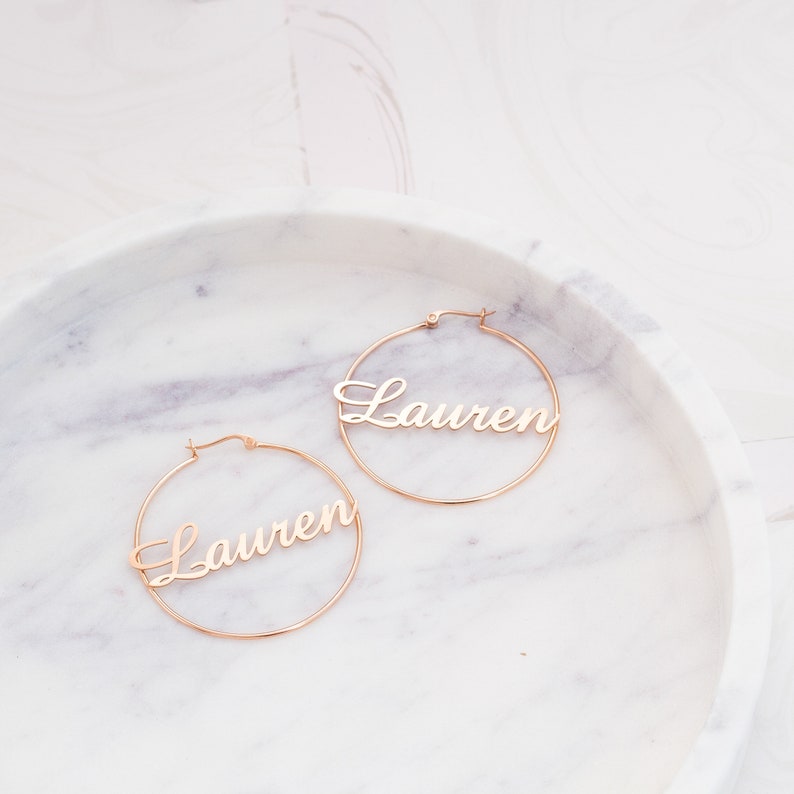 Sterling Silver Hoop Earrings Name Earrings Gold Hoops Etsy
