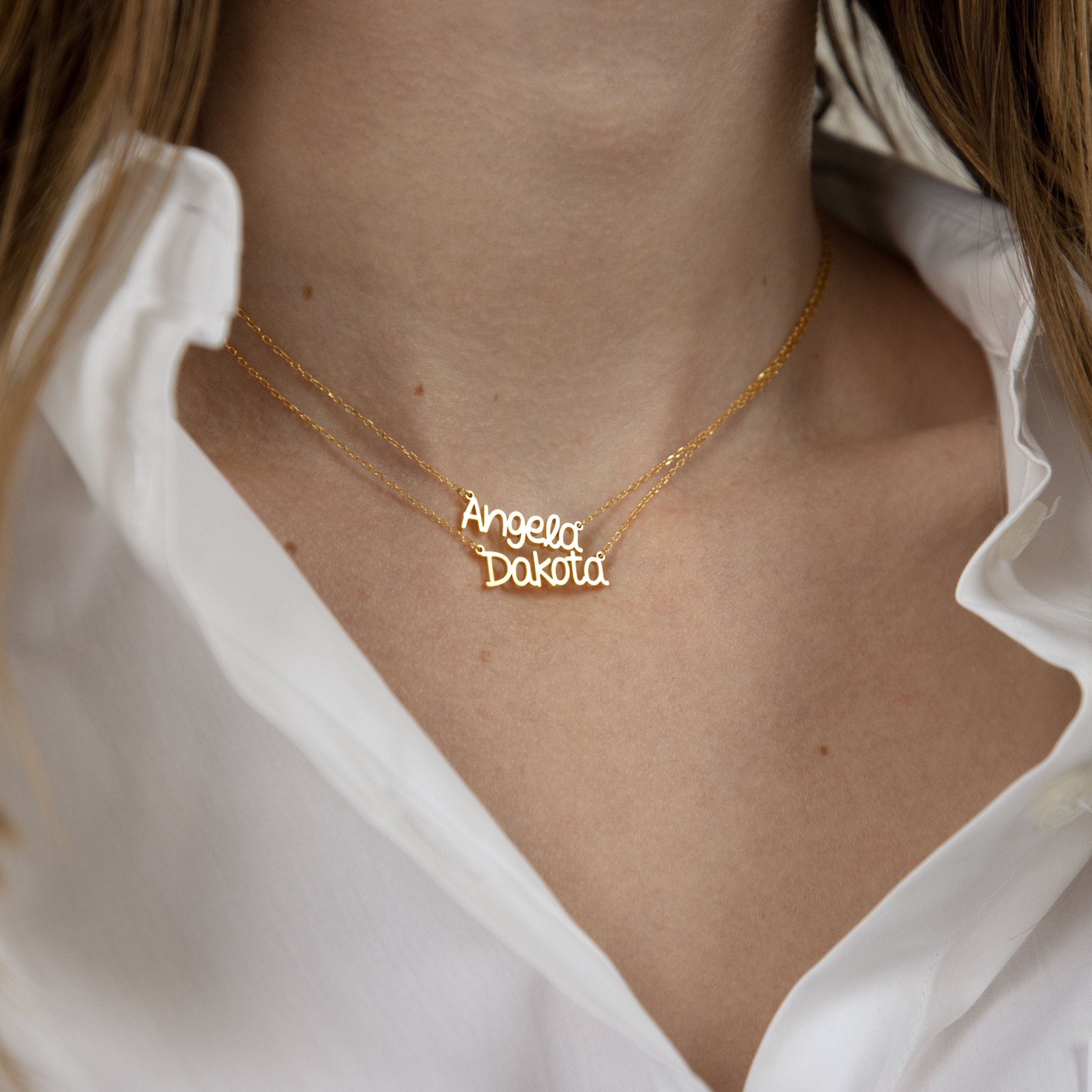 Layered Name Necklace Double Chain Name 