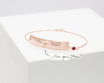 Pulsera con barra de escritura a mano • Joyería personalizada con escritura a mano • Pulsera grabada personalizada • Regalo conmemorativo con escritura a mano • Regalo para mamá • BM20