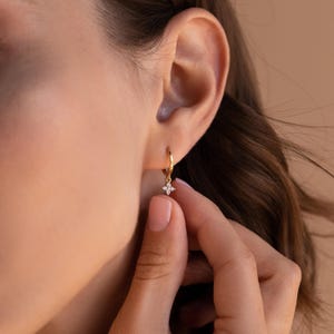 Diamond Flower Drop Hoops by Caitlyn Minimalist • Dainty Dangling Flower Earrings • Crystal Earrings • Bridal Gift • Gift for Mom • ER387