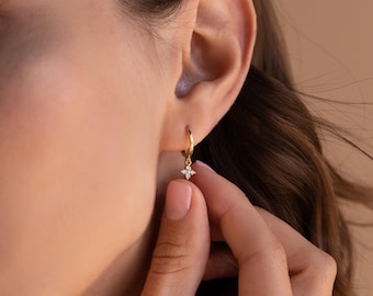 Diamond Flower Drop Hoops by Caitlyn Minimalist • Dainty Dangling Flower Earrings • Crystal Earrings • Bridal Gift • Gift for Mom • ER387