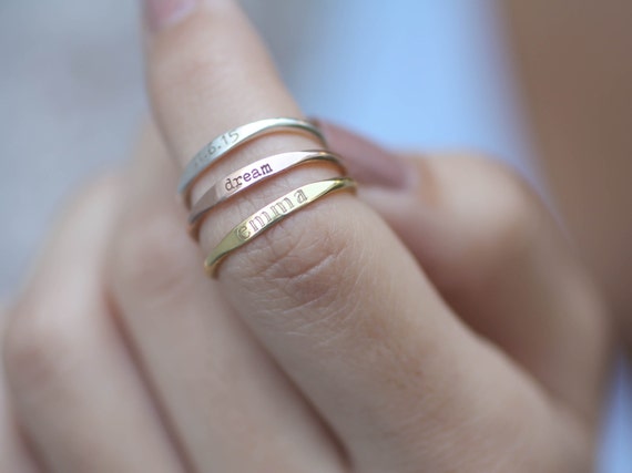 Custom Name Ring Personalized Stacking Ring Skinny Stackable Names Ring in  Sterling Silver Bridesmaids Gift New Mom Gift RM21F31 - Etsy