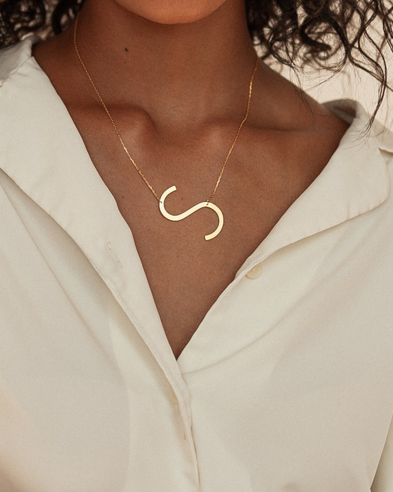 Sideways Initial Necklace Large Initial Necklace Oversized Letter Necklace Monogram Necklace Bridesmaids Gifts NM40F39 image 2