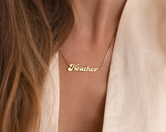 Vintage Inspired Name Necklace by Caitlyn Minimalist • Bubble Font Necklace • Custom Nameplate Necklace • Sister Birthday Gift • NM81F107