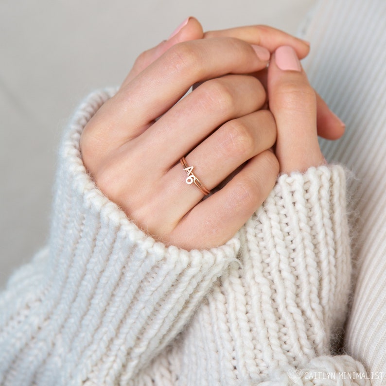 Dainty Initial Ring Custom Letter Ring in Sterling Silver, Gold & Rose Gold Bridesmaids Gifts MOTHER GIFTS RM47F30 image 3