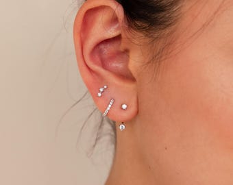 Diamond Earring Set by Caitlyn Minimalist • Set of 3: Ear Climber, Ear Jacket & Pave Diamond Hoop • Silver Jewelry • Gift for Her • ER427