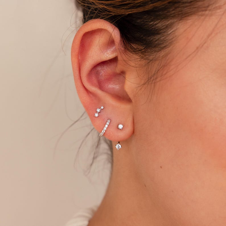 Diamond Earring Set by Caitlyn Minimalist • Set of 3: Ear Climber, Ear Jacket & Pave Diamond Hoop • Silver Jewelry • Gift for Her • ER427 SILVER
