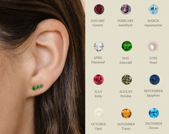 Gemstone Bar Stud Earrings by Caitlyn Minimalist • Everyday Earrings with Custom Birthstone • Minimalist Jewelry • Gift for Her • ER321