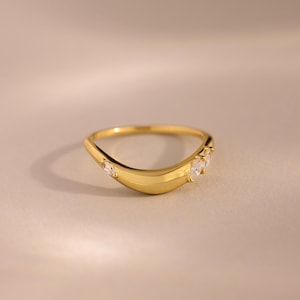 Organic Diamond Wave Ring by Caitlyn Minimalist • Curved Marquise Diamond Stacking Ring • Unique Arc Wedding Band • Anniversary Gift • RR191