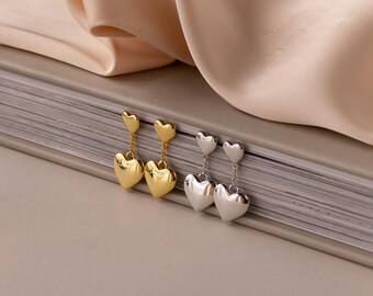 Caitlyn Minimalistのデュオハートドロップイヤリング