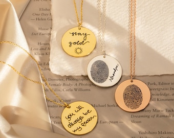 Custom Handwriting Necklace • Actual Handwriting Circle Charm Necklace • Memorial Necklace • Keepsake Jewelry • Personalized Gift • NM20