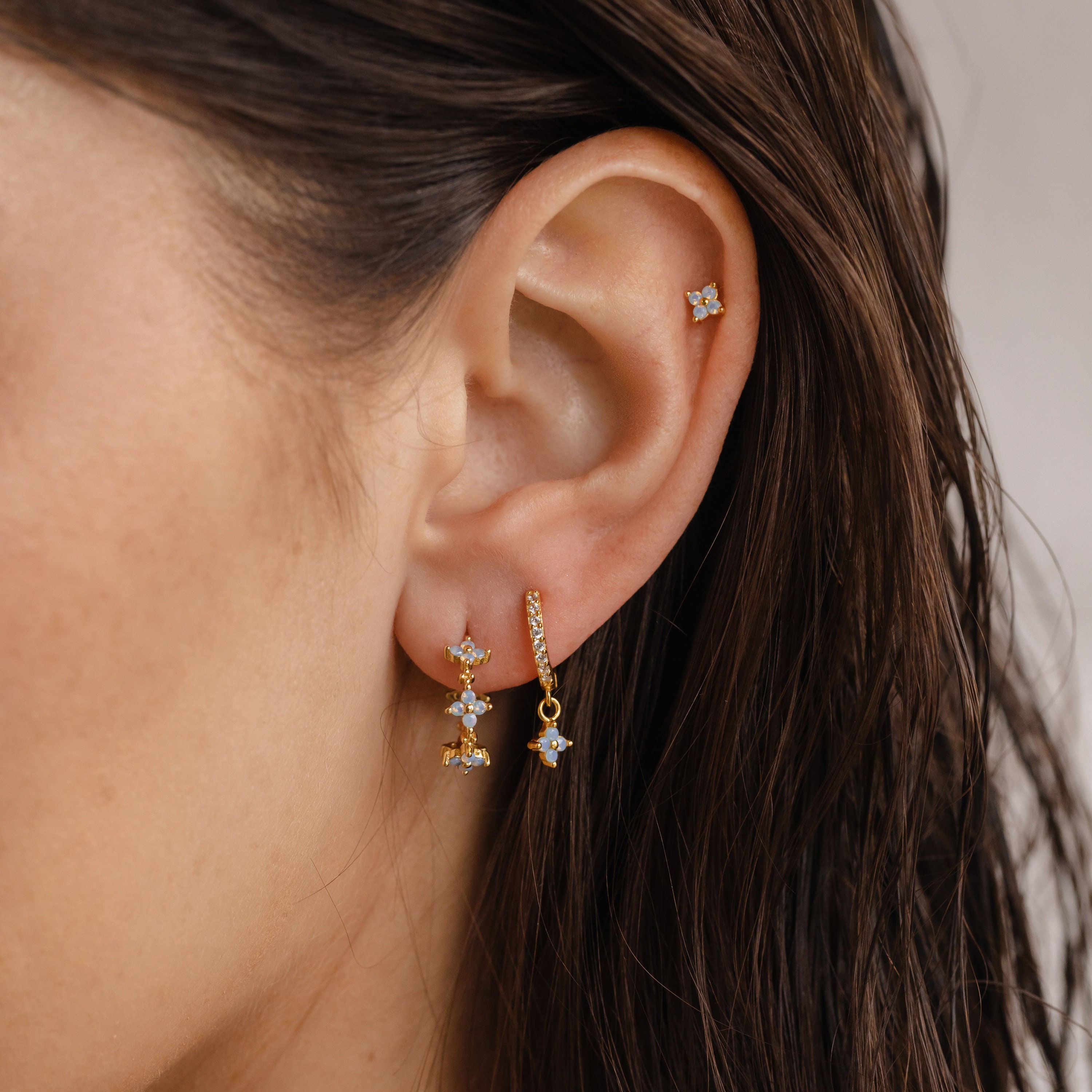 Ivy Flower Blue Earrings by Caitlyn Minimalist • Floral Hoop Earrings, Dangling Charm Huggies, & Stud Earrings • Perfect Bridesmaid Gifts