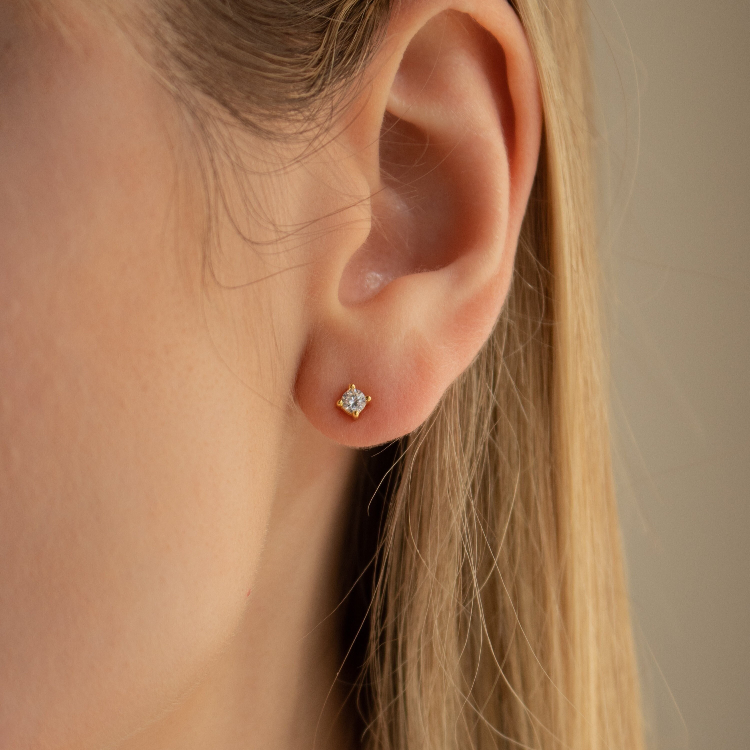 3mm Diamond Studs by Caitlyn Minimalist Dainty Crystal Stud