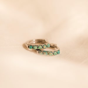 Green Opal Huggies by Caitlyn Minimalist • Small Green Gemstone Hoops • Dainty Cartilage Earrings • Silver Jewelry • Gift for Mom • ER378