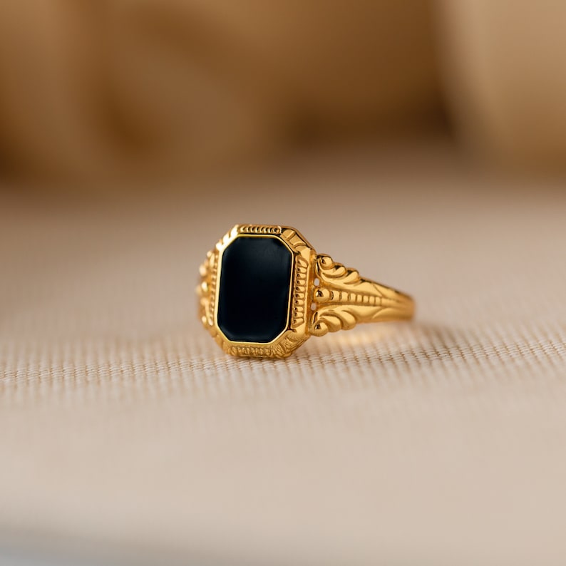 Vintage Black Signet Ring by Caitlyn Minimalist Black Mens Ring Chunky Ring Statement Unisex Ring Father's Day Gift RR108 image 1