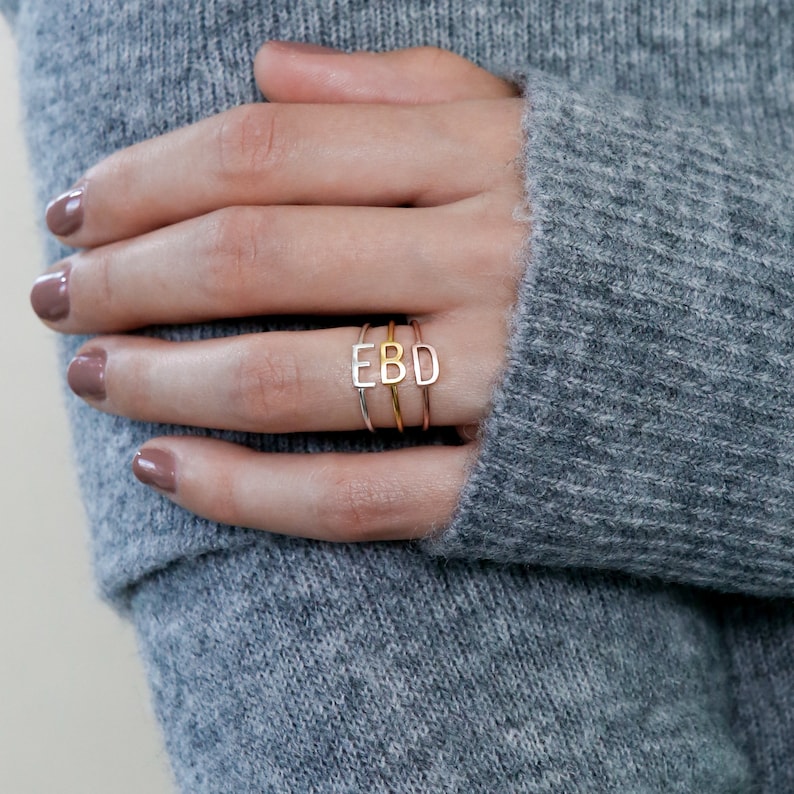 Custom Number Ring Initials Ring Stacking Rings Silver Etsy