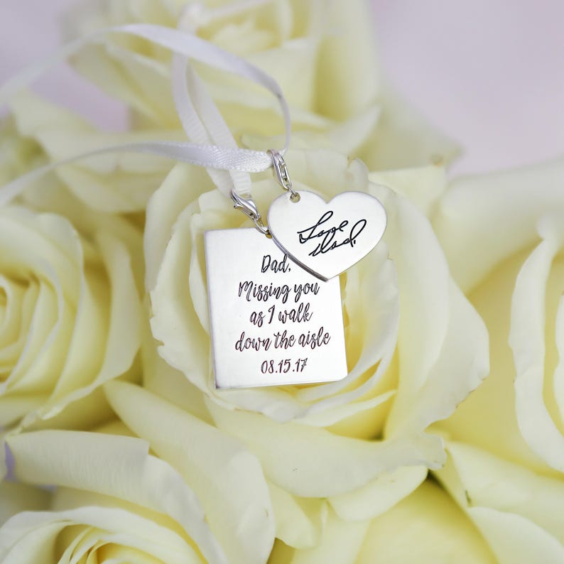 Actual Handwriting Charm • Bouquet Photo Charm • Bridal Bouquet Charms • Memorial Wedding Bouquet Charm • Bridal Shower Gift • CM15F61 image 3