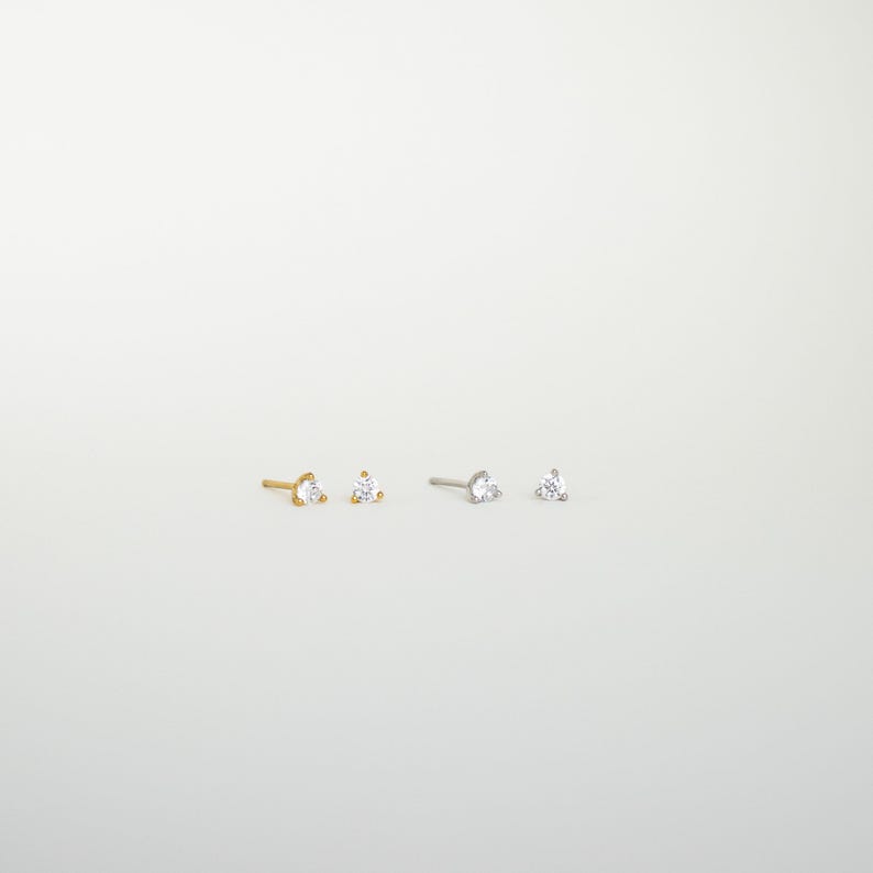Tiny Diamond Studs by Caitlyn Minimalist • Dainty Gold Stud Earrings • Everyday Jewelry • Perfect for Earring Stacks • Gifts for Mom • ER124 SILVER