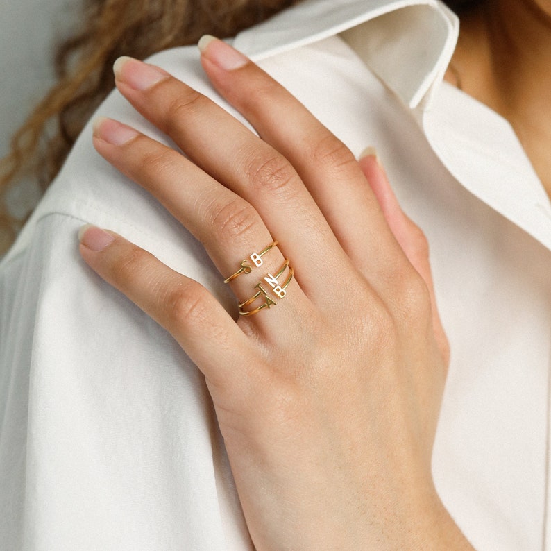 Duo Initial Ring Custom Letter Ring by Caitlyn Minimalist Couple Rings Mothers Ring Gifts For Mom RM74F39 image 4