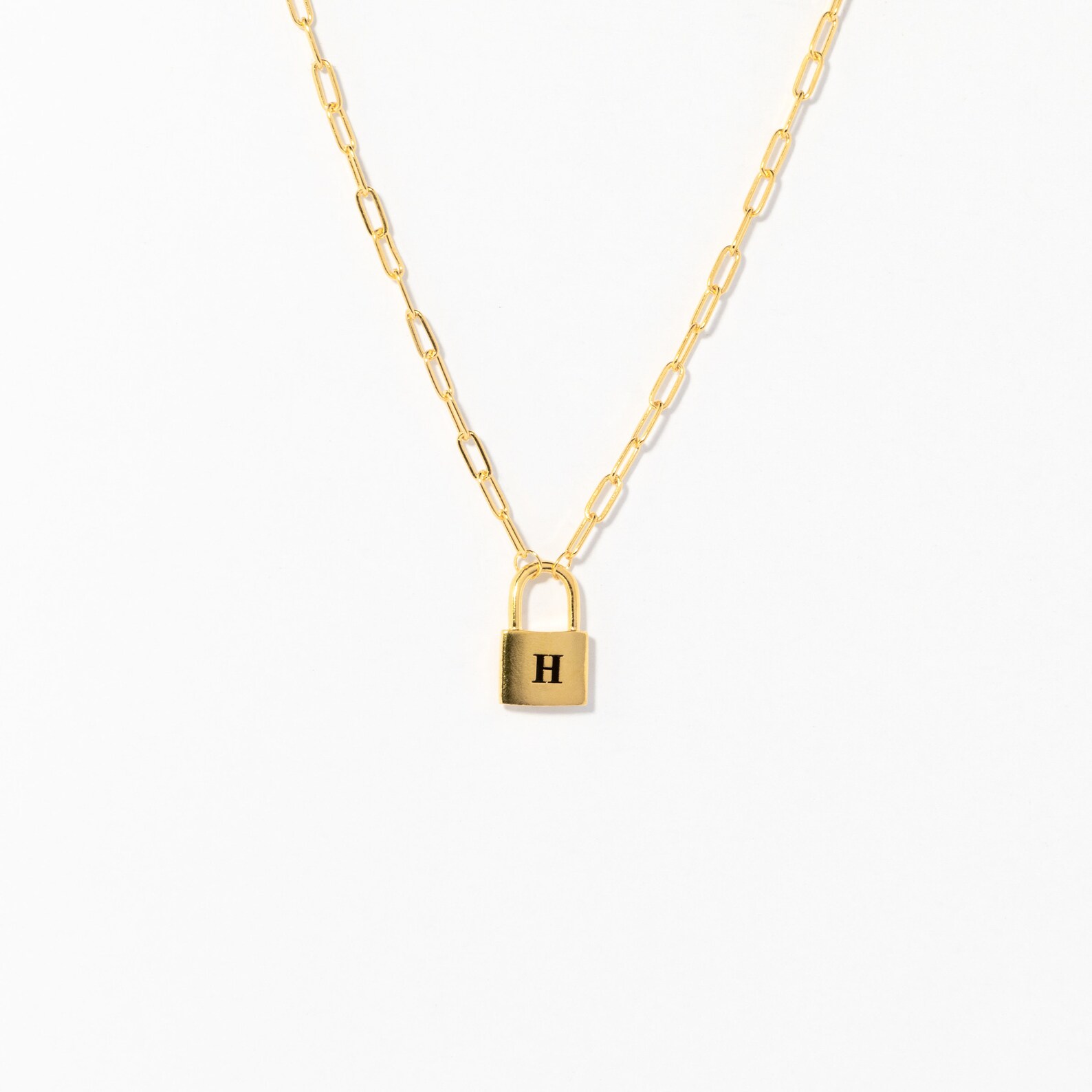 Initial Padlock Necklace in Paper Clip Chain The Lock Etsy