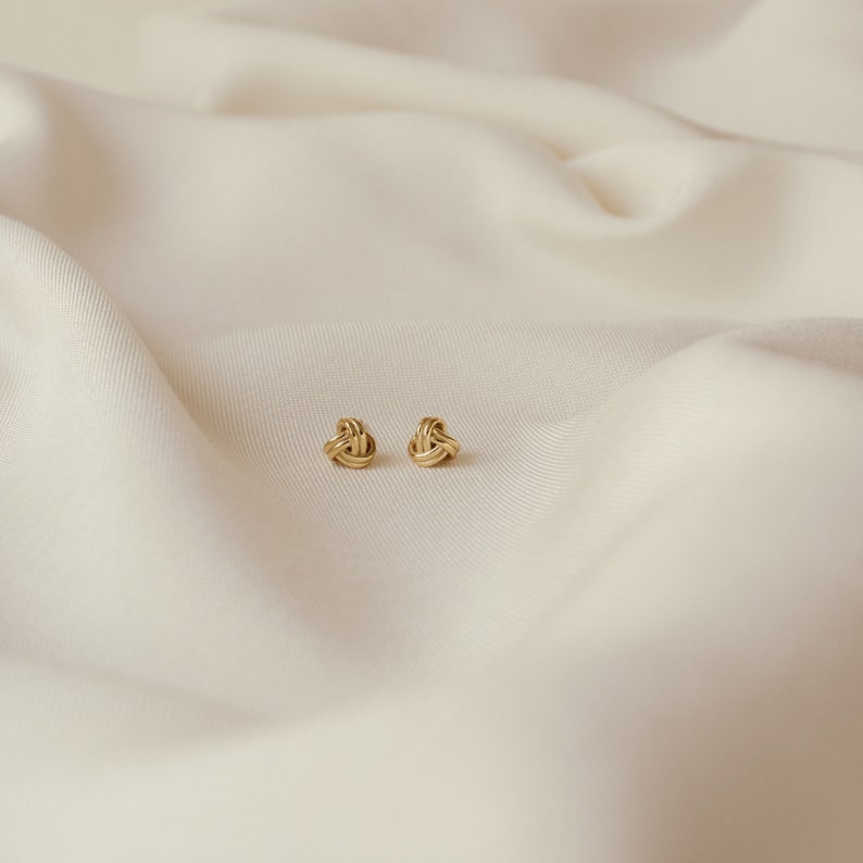 Love Knot Earrings Dainty Stud Earrings Minimalist Knot Earrings in Gold and Sterling Silver Gift for Her Bridesmaid Gifts ER153 image 5