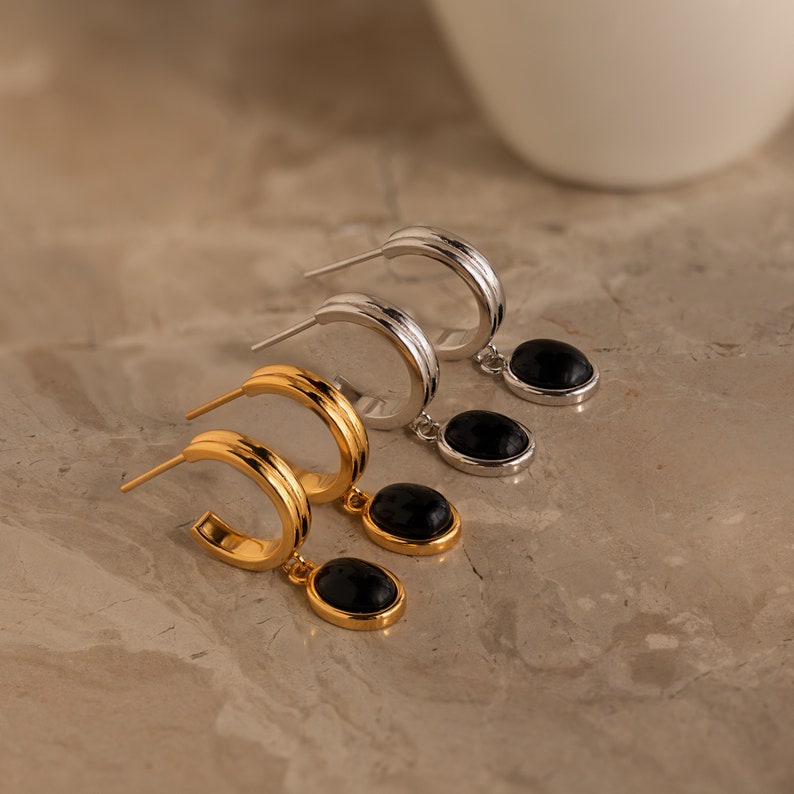 Black Drop Earrings by Caitlyn Minimalist Black Diamond Vintage Hoops Minimalist Gothic Jewelry Gift for Her ER360 image 8