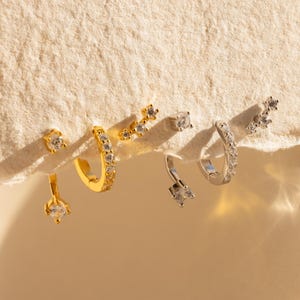 Diamond Earring Set by Caitlyn Minimalist • Set of 3: Ear Climber, Ear Jacket & Pave Diamond Hoop • Silver Jewelry • Gift for Her • ER427 image 5